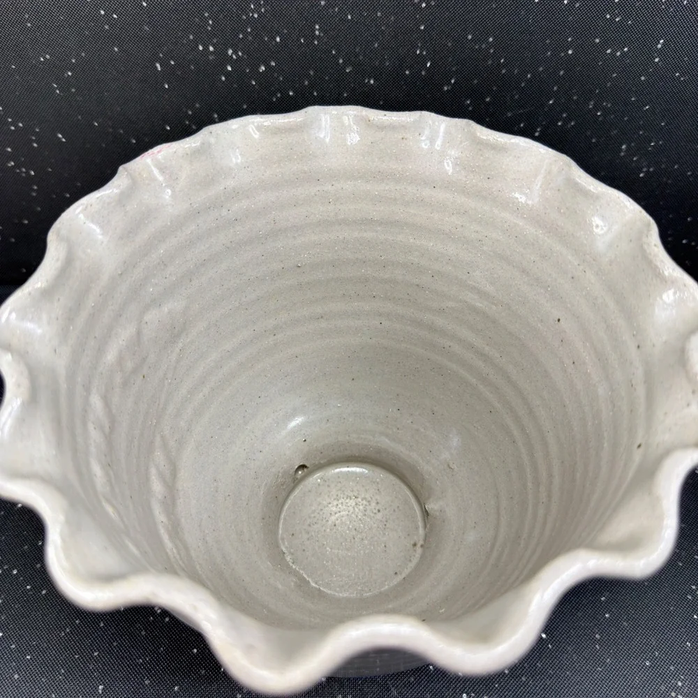 Westerwald Stoneware Fort Benning Georgia Planter Ruffled Rim Cobalt Blue Signed